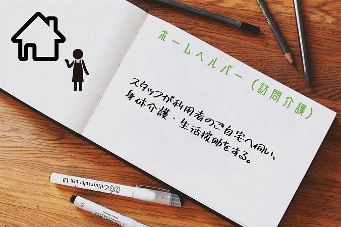 ホームヘルパー(訪問介護)スタッフが利用者のご自宅へ伺い、身体介護・生活援助をする。