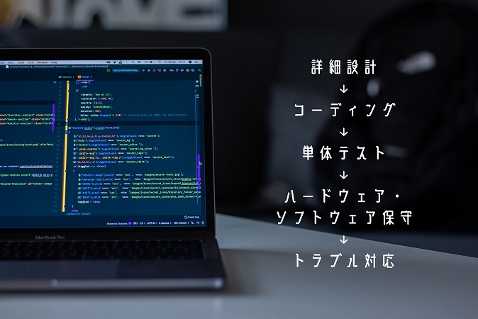 詳細設計 ↓ コーディング ↓ 単体テスト ↓ ハードウェア・ ソフトウェア保守 ↓ トラブル対応