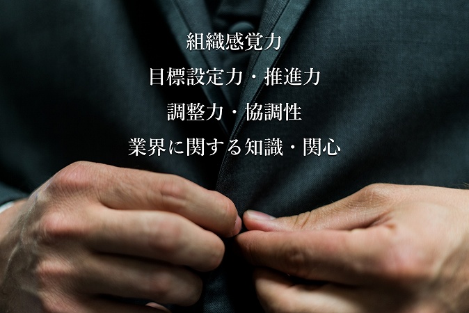組織感覚力目標設定力・推進力調整力・協調性業界に関する知識・関心