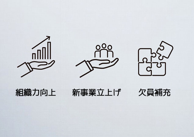 組織力向上、新事業立上げ、欠員補充