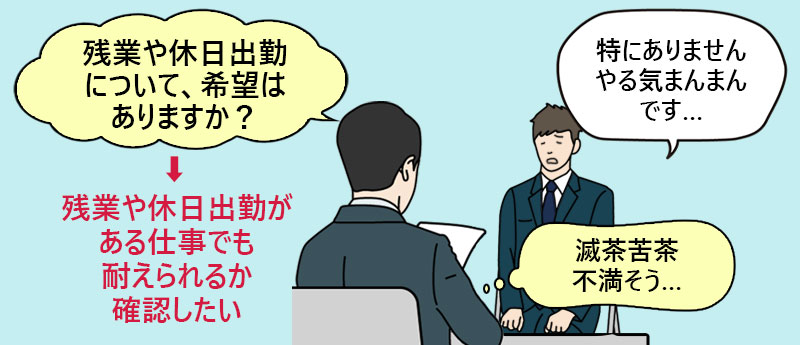 残業や休日出勤について希望はありますか?