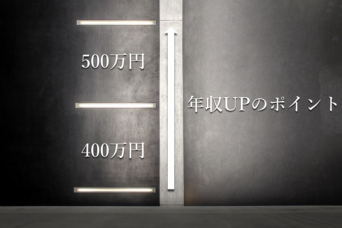 年収400万円→500万円。年収UPのポイント。