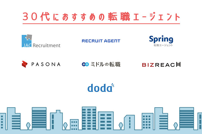 JACリクルートメントリクルートエージェントSpring転職エージェントパソナキャリアenミドルの転職ビズリーチdoda