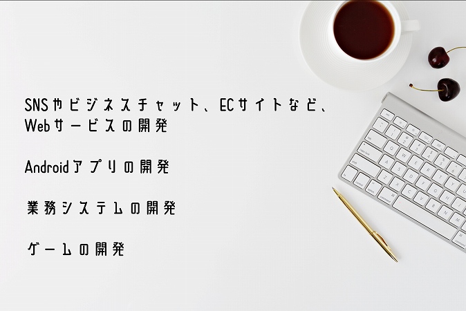SNSやビジネスチャット、ECサイトなど、Webサービスの開発Androidアプリの開発業務システムの開発ゲームの開発