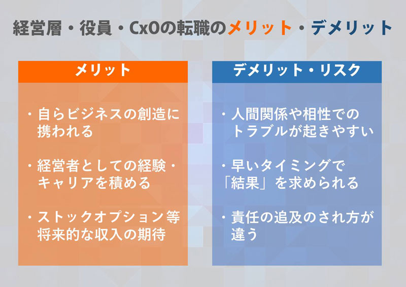 経営層・役員・CxOの転職のメリット・デメリット