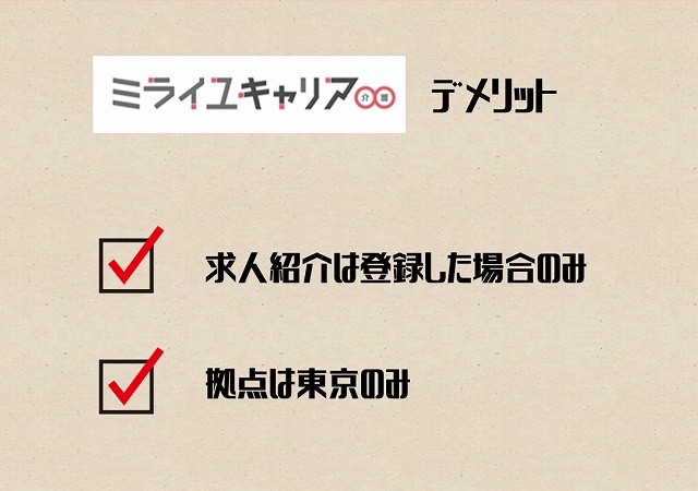 ミライユキャリア介護デメリット。求人紹介は登録した場合のみ拠点は東京のみ