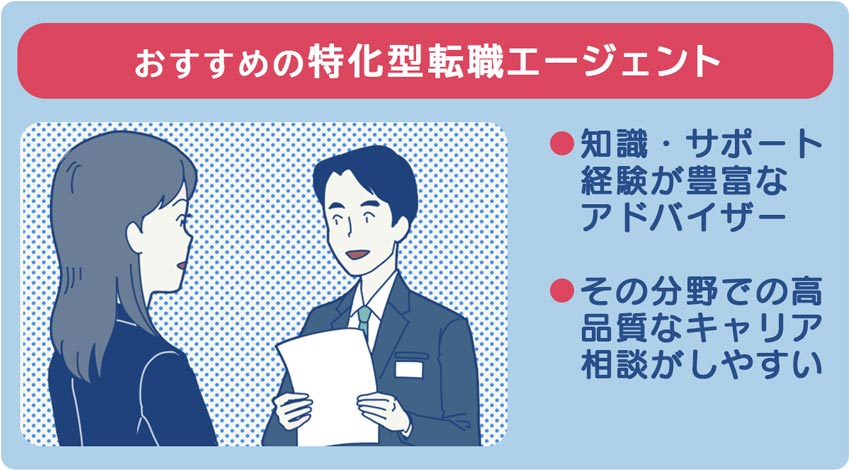 おすすめの特化型転職エージェント 知識・サポート経験が豊富なアドバイザー その分野での高品質なキャリア相談がしやすい