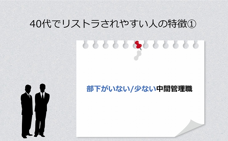 40代でリストラされやすい人の特徴① 部下がいない/少ない中間管理職