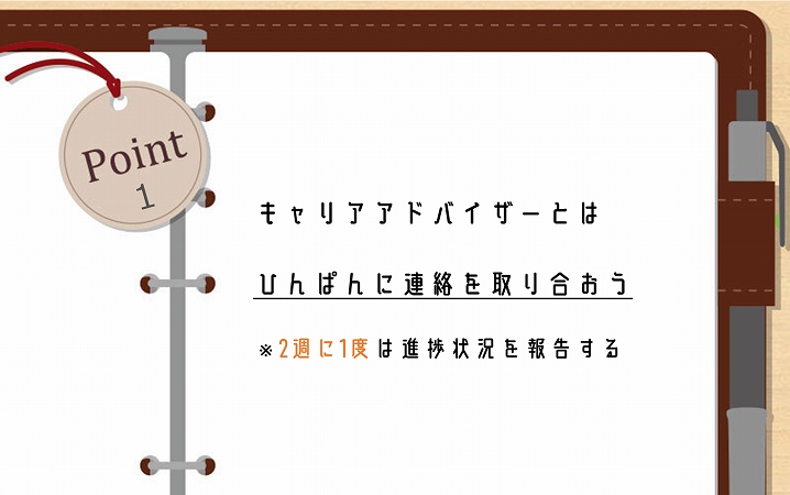 POINT1 キャリアアドバイザーとはひんぱんに連絡を取り合おう ※2週に1度は進捗状況を報告する