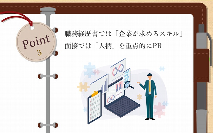 POINT3 職務経歴書では「企業が求めるスキル」面接では「人柄」を重点的にPR