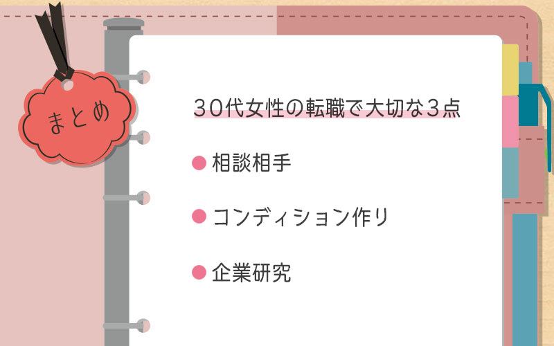 30代女性の転職に大切な3点「相談相手」、「コンディション作り」、「企業研究」