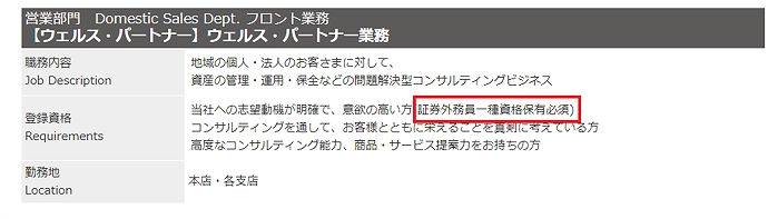 野村證券の募集要項