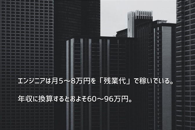 エンジニアは月5~8万円を「残業代」で稼いでいる。年収に換算するとおよそ60~96万円。