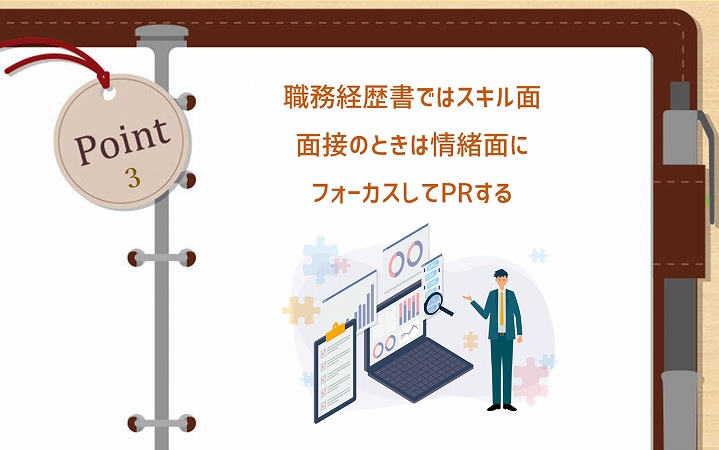 POINT3 職務経歴書ではスキル面、面接のときは情緒面にフォーカスしてPRする