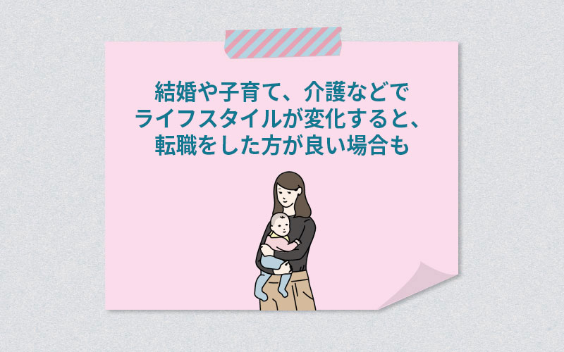 結婚や子育て、介護などでライフスタイルが変化すると、転職をした方が良い場合も