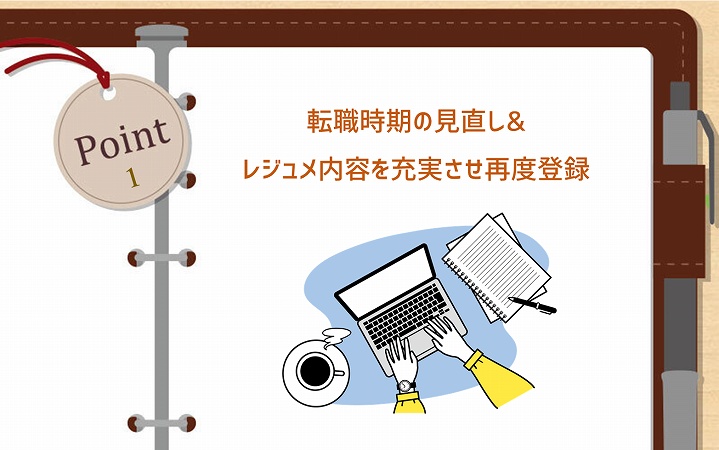 POINT1 転職時期の見直し&レジュメ内容を充実させ再度登録