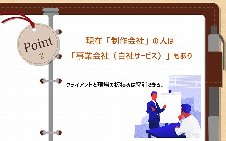 POINT2 現在「制作会社」の人は「事業会社(自社サービス)」もあり。クライアントと現場の板挟みは解消できる。