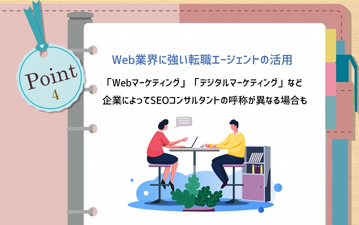 POINT4 Web業界に強い転職エージェントの活用。「Webマーケティング」「デジタルマーケティング」など企業によってSEOコンサルタントの呼称が異なる場合も