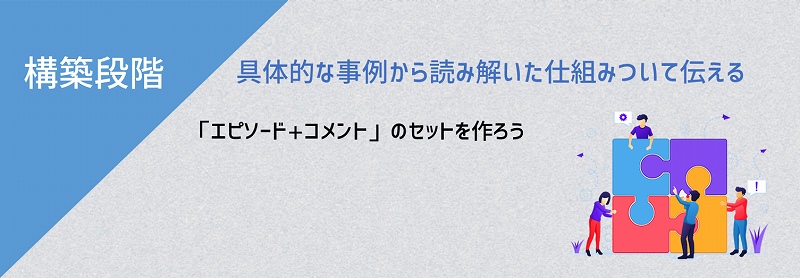 構築段階:具体的な事例から読み解いた仕組みついて伝える。「エピソード+コメント」のセットを作ろう