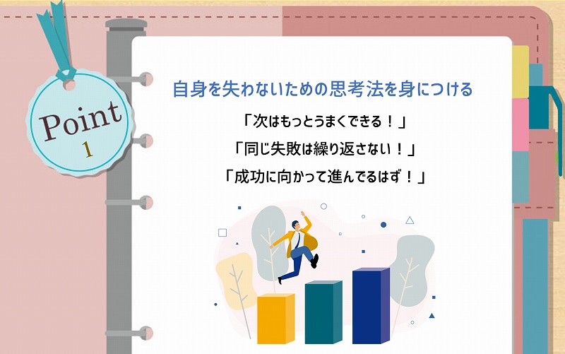 POINT1 自身を失わないための思考法を身につける。「次はもっとうまくできる!」「同じ失敗は繰り返さない!」「成功に向かって進んでるはず!」
