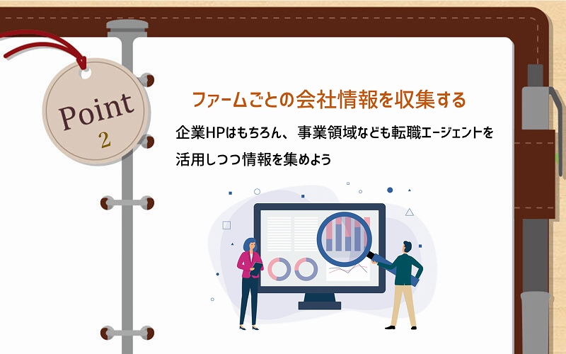 #POINT2 ファームごとの会社情報を収集する。企業HPはもちろん、事業領域なども転職エージェントを活用しつつ情報を集めよう