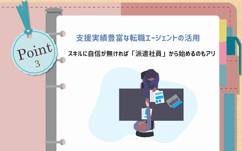 POINT3 支援実績豊富な転職エージェントの活用。スキルに自信が無ければ「派遣社員」から始めるのもアリ