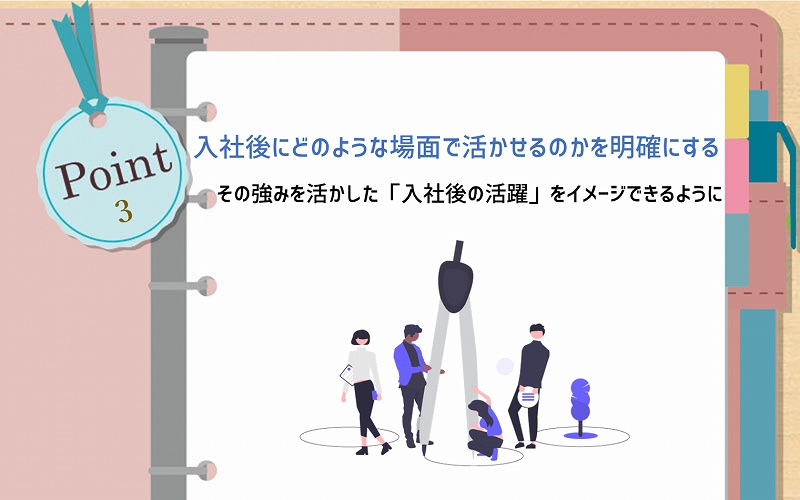 POINT3 入社後にどのような場面で活かせるのかを明確にする その強みを活かした「入社後の活躍」をイメージできるように