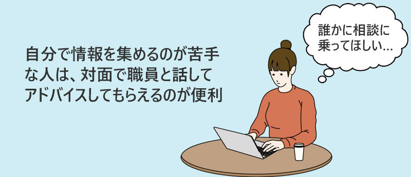 自分で情報を集めるのが苦手な人は、対面で職員と話してアドバイスしてもらえるのが便利