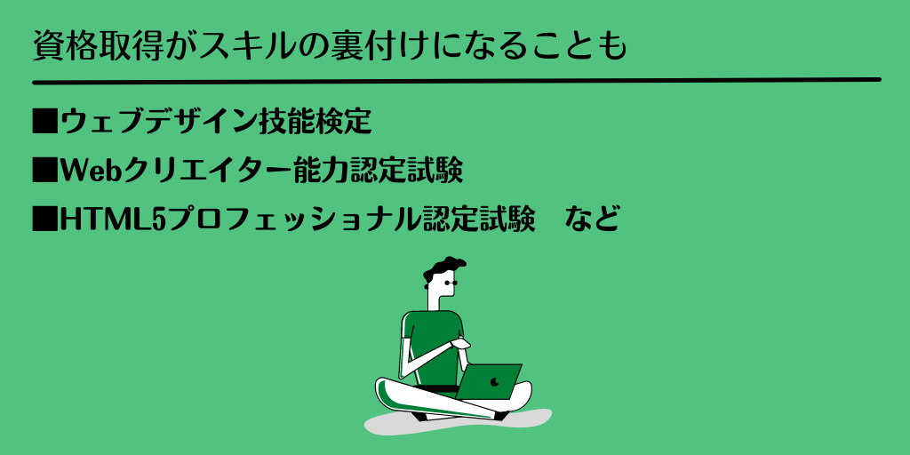 資格取得がスキルの裏付けになることも ■ウェブデザイン技能検定 ■Webクリエイター能力認定試験 ■HTML5プロフェッショナル認定試験 など