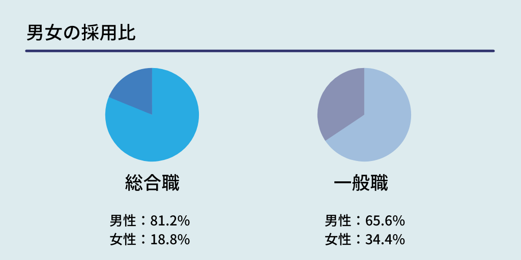 男女の採用比:■総合職 男性:81.2% 女性:18.8% ■一般職 男性:65.6% 女性:34.4%