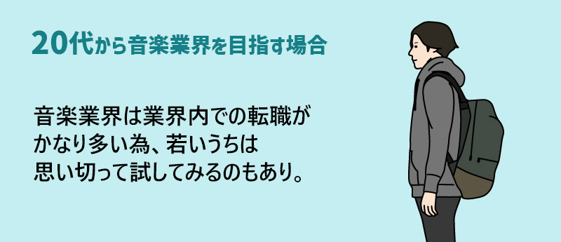 音楽業界は業界内での転職がかなり多い為、若いうちは思い切って試してみるのもあり。