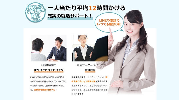 一人当たり平均12時間かける充実の就活サポート!