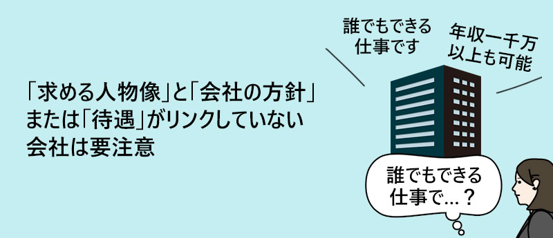 「求める人物像」と「会社の方針」または「待遇」がリンクしていない会社は要注意
