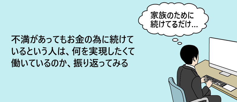 不満があってもお金の為に続けているという人は、何を実現したくて働いているのか、振り返ってみる