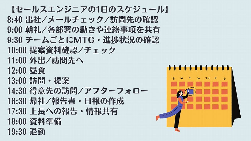 【セールスエンジニアの1日のスケジュール】