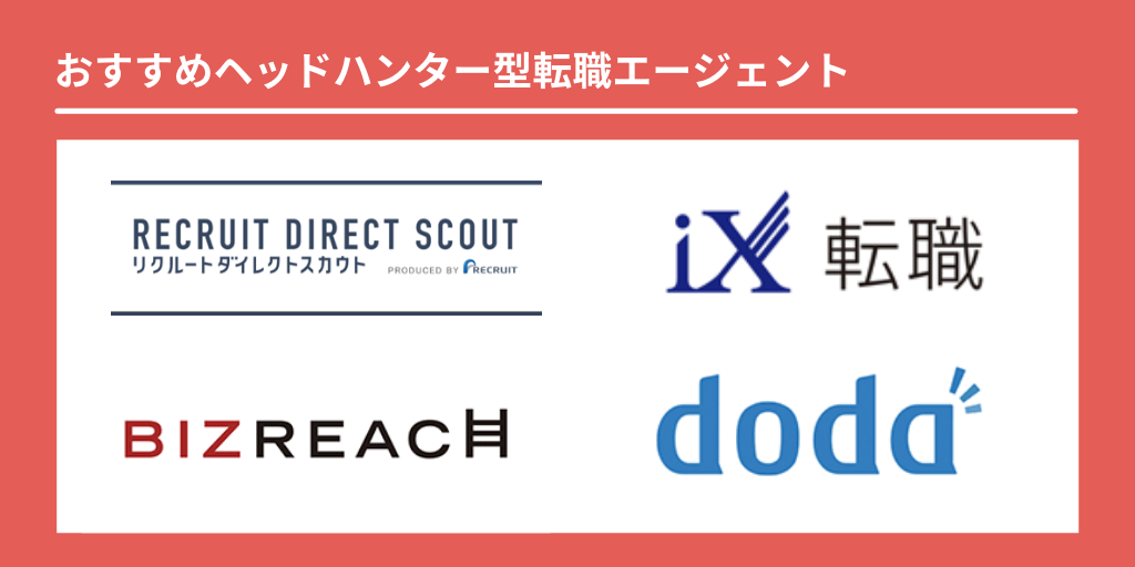 おすすめの ヘッドハンター型 転職エージェント ■リクルートダイレクトスカウト ■doda X ■ビズリーチ ■dodaエグゼクティブ