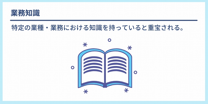 業務知識:特定の業種・業務における知識を持っていると重宝される。