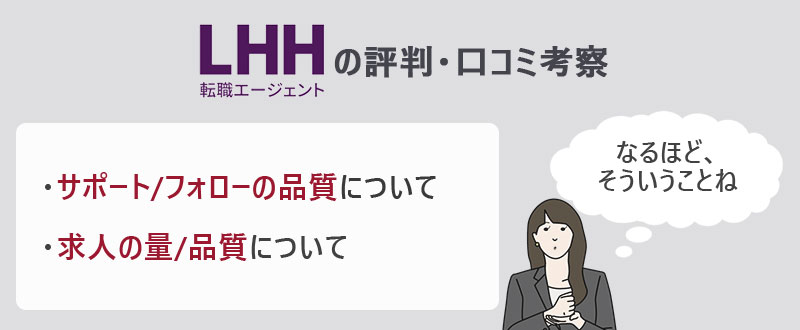 LHH転職エージェントの評判・口コミ考察 ●サポート/フォローの品質について ●求人の量/品質について