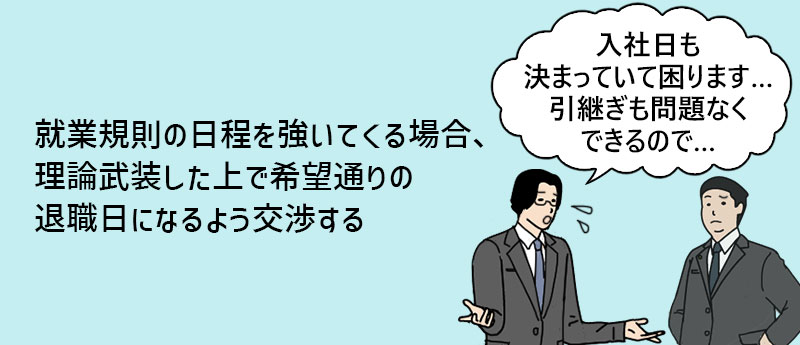 就業規則の日程を強いてくる場合、理論武装した上で希望通りの退職日になるよう交渉する