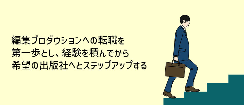 編集プロダウションへの転職を第一歩とし、経験を積んでから希望の出版社へとステップアップする