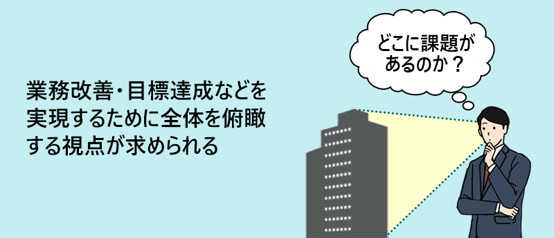 業務改善・目標達成などを実現するために全体を俯瞰する視点が求められる 「どこに課題があるのか?」