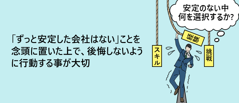 「ずっと安定した会社はない」ことを念頭に置いた上で、後悔しないように行動する事が大切