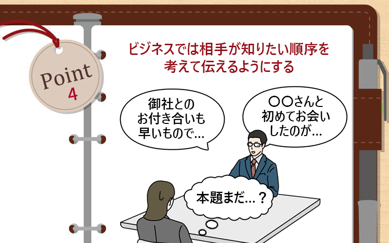 ビジネスでは相手が知りたい順序を考えて伝えるようにする