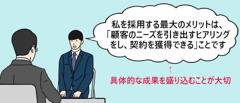 ”私を採用する最大のメリットは、「顧客のニーズを引き出すヒアリングをし、契約を獲得できる」ことです”