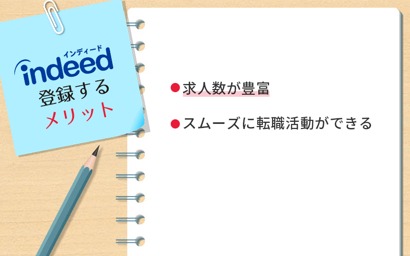 indeedに登録するメリット ●求人数が豊富 ●スムーズに転職活動ができる