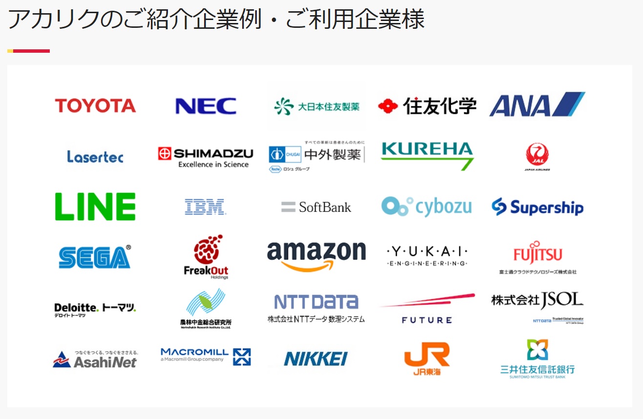 アカリク転職エージェントの提携企業