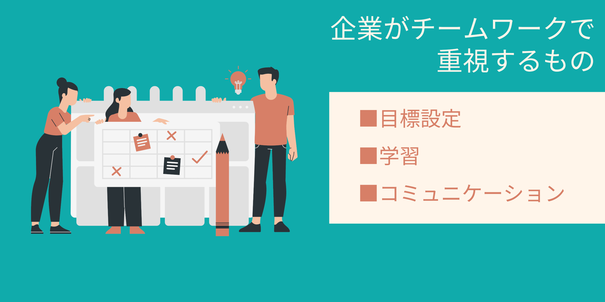 企業がチームワークで重視するもの ■目標設定 ■学習 ■コミュニケーション