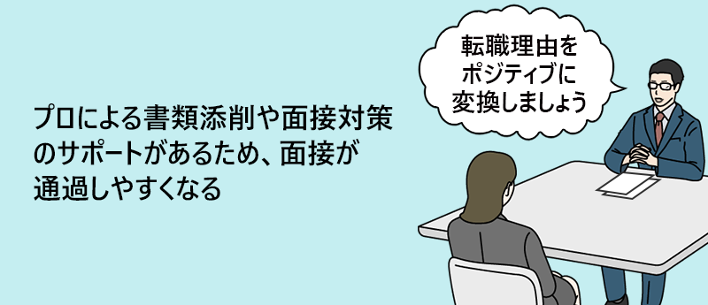 プロによる書類添削や面接対策のサポートがあるため、面接が通過しやすくなる