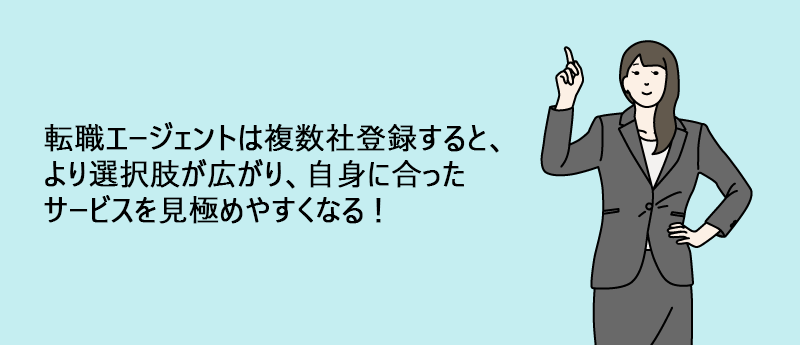 転職エージェントは複数社登録すると、より選択肢が広がり、自身に合ったサービスを見極めやすくなる!