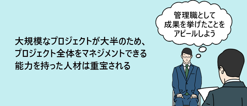 商社では大規模なプロジェクトが大半のため、プロジェクト全体をマネジメントできる能力を持った人材は重宝される